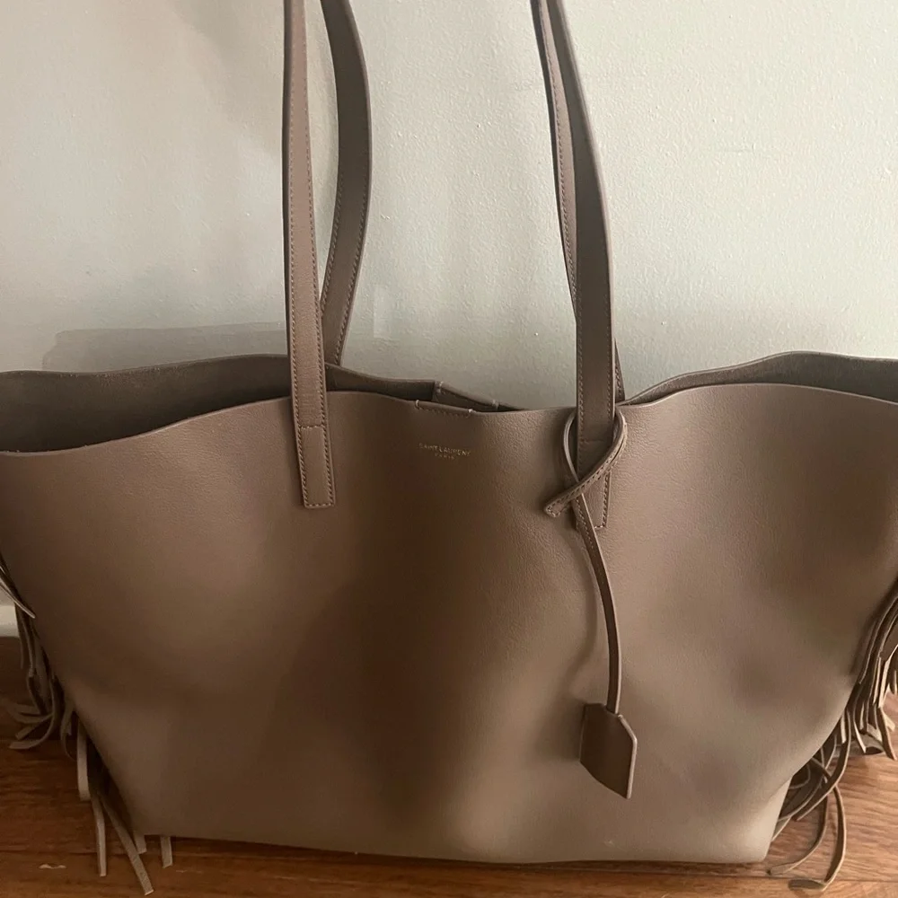 Yves Saint Laurent Taupe Fringe Leather Tote - Picture 2 of 6